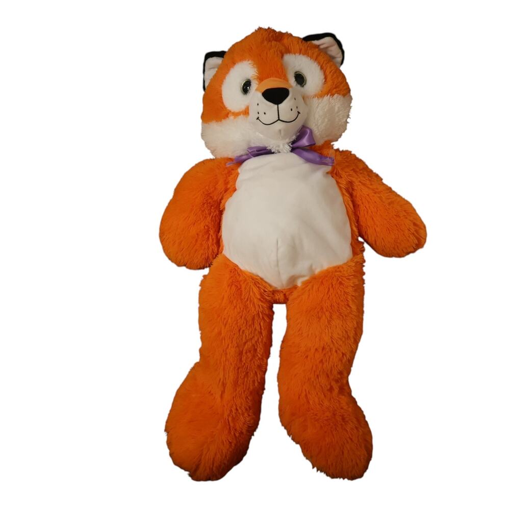 Peek-A-Boo Plush Orange Fox Large Stuffed Animal 20” Purple Bow Soft Toy